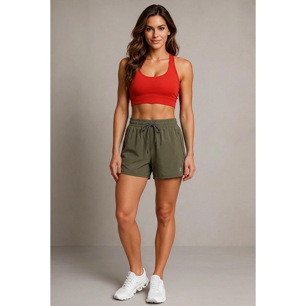 Born Tough Athletic Shorts Women L Olive Green Athleisure Minimalist Workout Gym